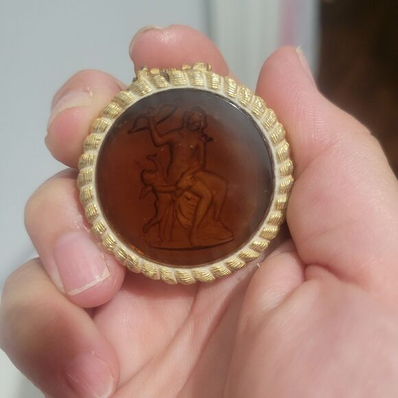 Vintage Corday Toujours Moi Solid Perfume Compact Goddess & Cherub Angel Etching - Picture 1 of 8